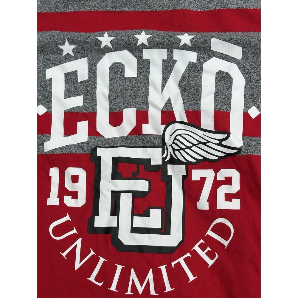 Ecko Unltd Mens Graphic T-Shirt Red Gray Striped FU Logo Y2K Streetwear 1972 - Picture 7 of 13